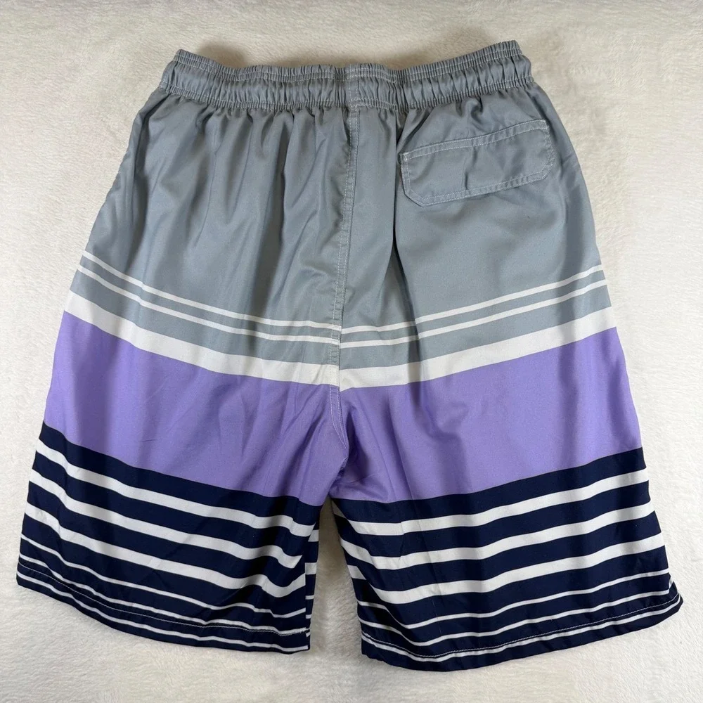 Kailua Surf Mens XXL Swim Trunks Grey Purple Striped Board Shorts Mesh Lined